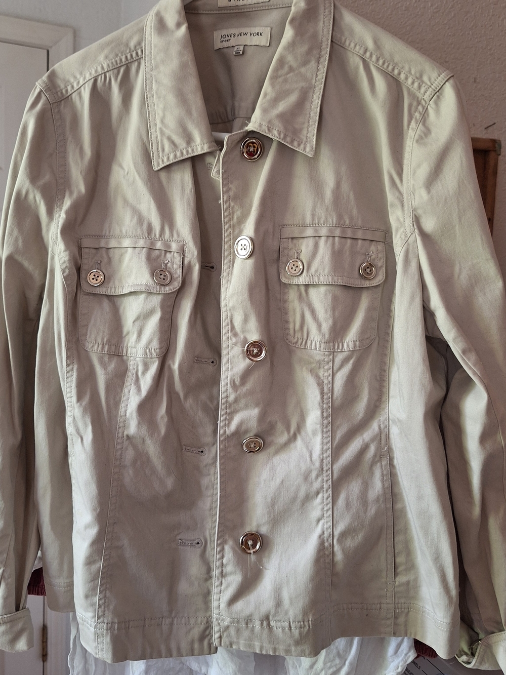 Jones New York Light Beige Button Front Jacket
